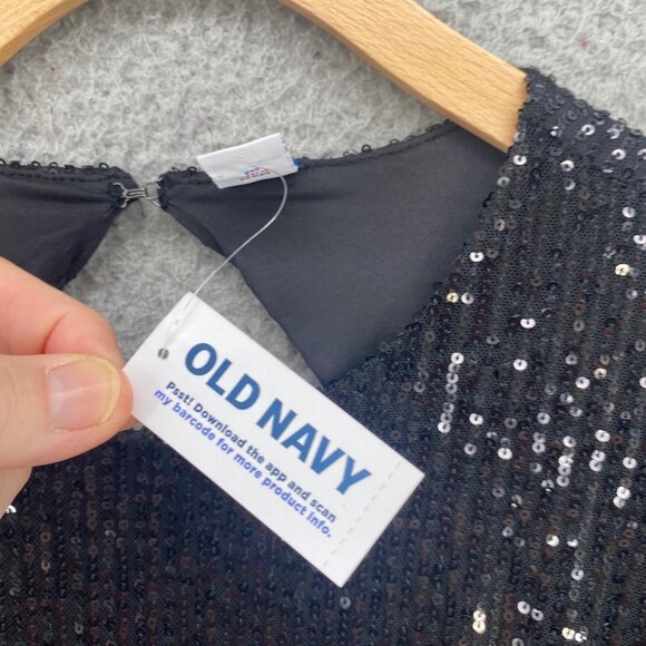 Old Navy Dress Womens Medium Black Jack Sequin Mini Short Bell Sleeve Cutout NWT - Picture 6 of 11